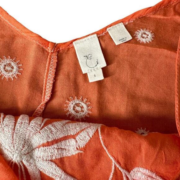anthropologie coral Orange strappy romper embroidered boho scalloped hem small - Picture 4 of 11